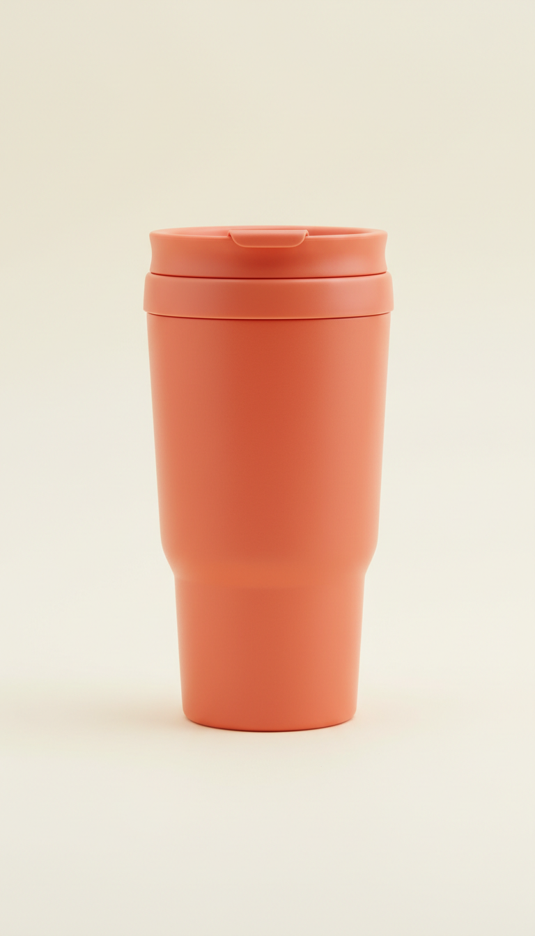 Insulated travel mug in coral pop