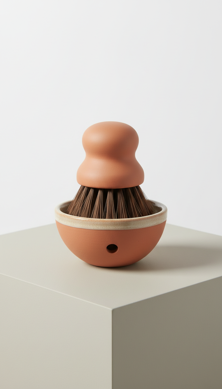 Modern terracotta utility brush with base