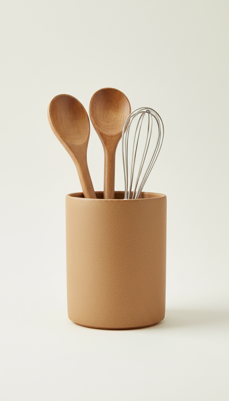 Matte ceramic utensil holder with a slender profile