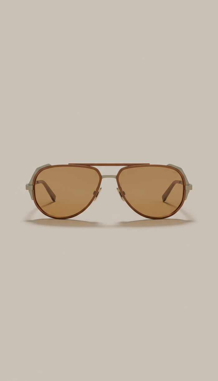 Cognac Titanium Aviator Sunglasses